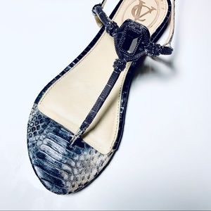 Vince Camuto Snake-Print Embellished Thong Sandal